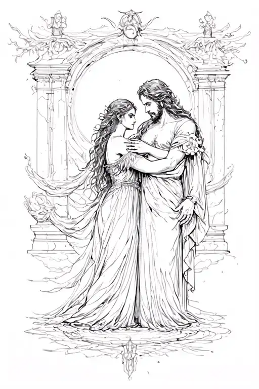 Hades and Persephone in the underworld tattoo design idea