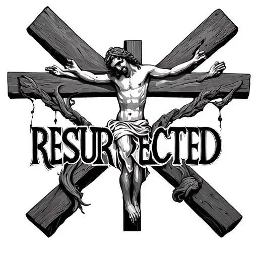 "Sacrifice resurrected " Jesus on cross tattoo design idea