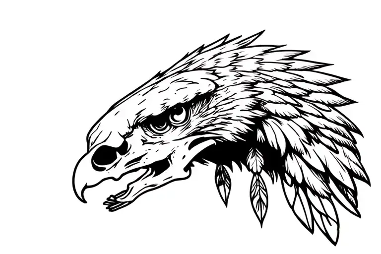 steer skull with eagle perched dreamcatcher  tattoo design idea