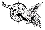 steer skull with eagle perched dreamcatcher  tattoo design idea