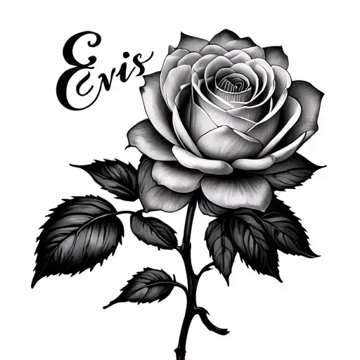 a rose with the name Evie in the stem and a waterlilly connected to it with the name Chris in the stem tattoo design idea