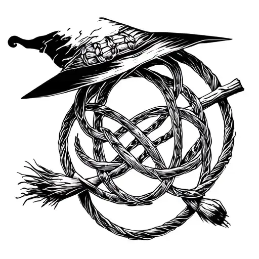 witches knot goddess symbol broomstick witches hat design tattoo design idea