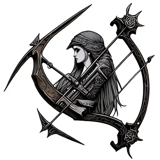 crossbow and trinacria tattoo design idea