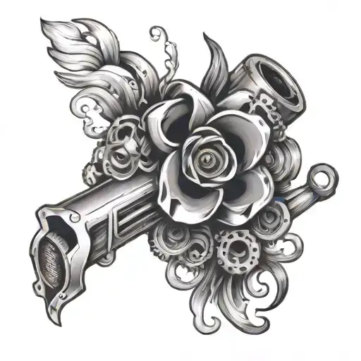 hair bow and V8 engine intertwined tattoo design idea