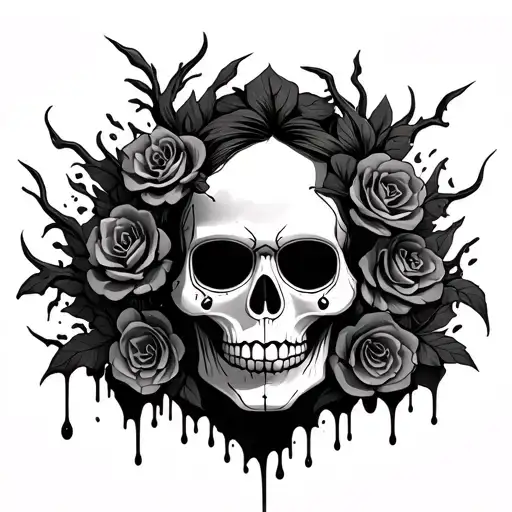 Beginner tattoo artist, easy to do sugar skull melting with bloody vines around it and the Raiders's eyepatch tattoo design idea