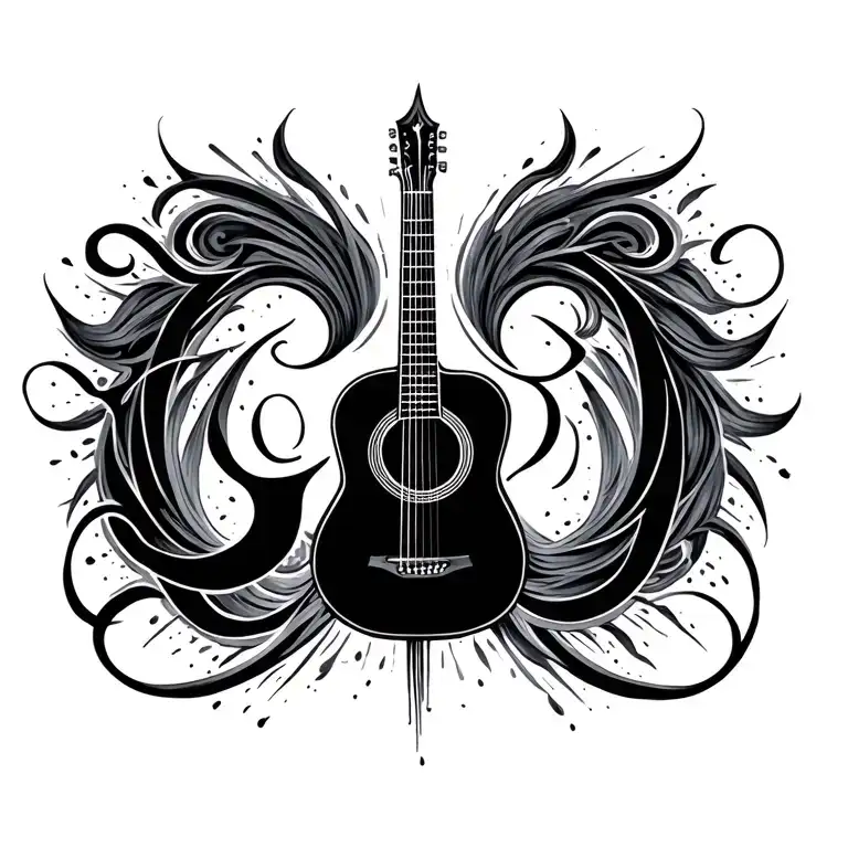 God spelled in the shape of an acoustic guitar  tattoo design idea