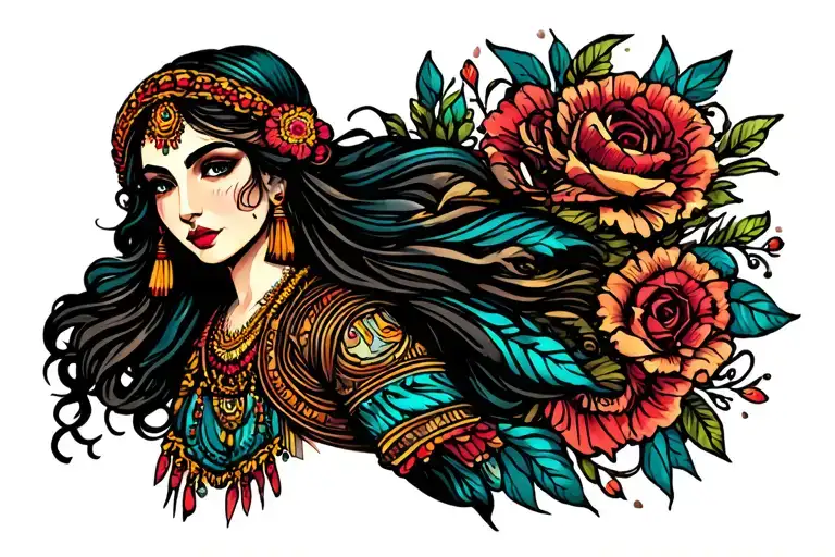 gypsy woman tattoo design idea