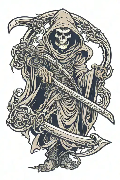 anime style grim reaper holding a scythe tattoo design idea