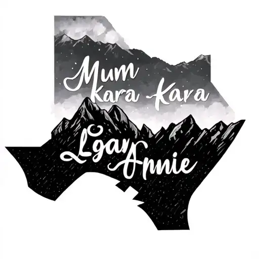 mountain outline with names Mum Kara Logan Ava Annie tattoo design idea