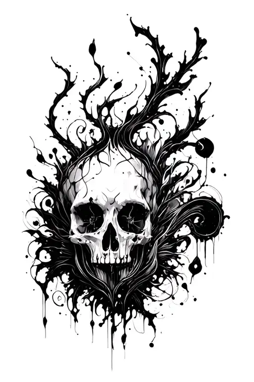 High contrast brush-like strokes dark aesthetic surrealist gothic blackwork otherworldly ornamental abstract sigilism tattoo design idea