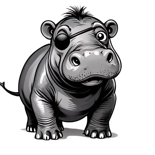 baby cartoon hippopotamus with eyepatch on left eye tattoo design idea