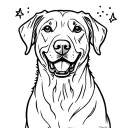 male labrador "smiling"  bust tattoo, fine line, around the lab whimsical dots and little stars, incorporate the letter  tattoo design idea