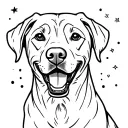 male labrador "smiling"  bust tattoo, fine line, around the lab whimsical dots and little stars, incorporate the letter  tattoo design idea