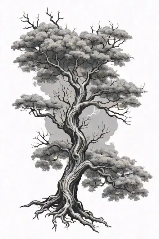tree half alive and half dead tree tattoo design idea