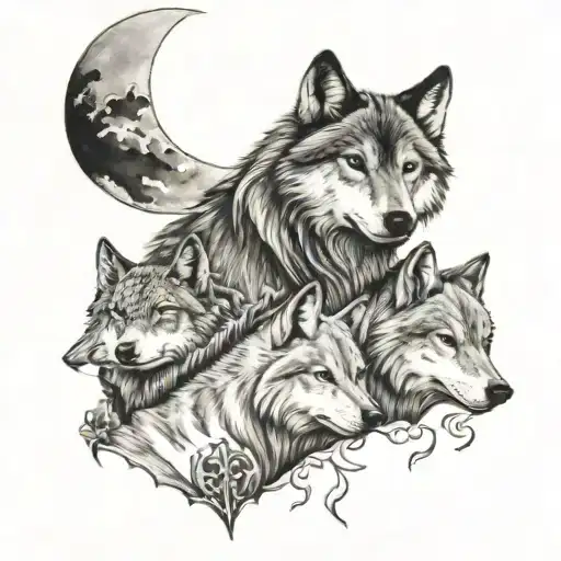 wolf , cross , moon , family tattoo design idea