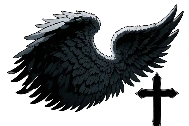 Cross with angel wings tattoo design idea