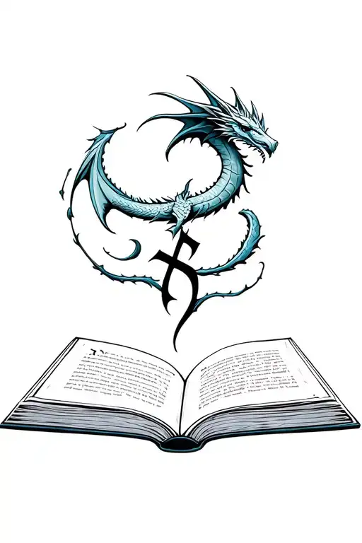an open book which has a dragon coming out of it, the rune from the Shadowhunters, rune from divergent  tattoo design idea
