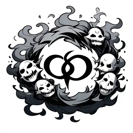 gaara self love symbol tattoo with smoke around it and ghost faces in the smoke tattoo design idea