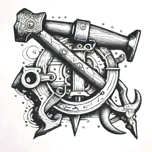 Woodworking tools forming and anchor tattoo design idea