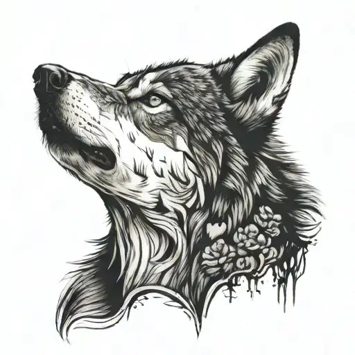 broken heart wolf tattoo design idea