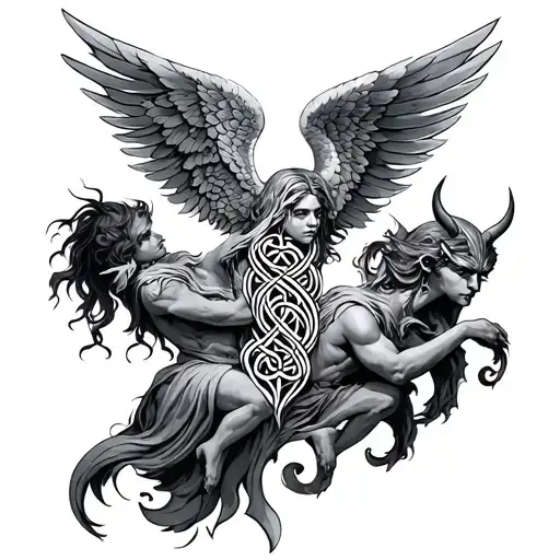 Celtic Angel and devil half angel tattoo design idea