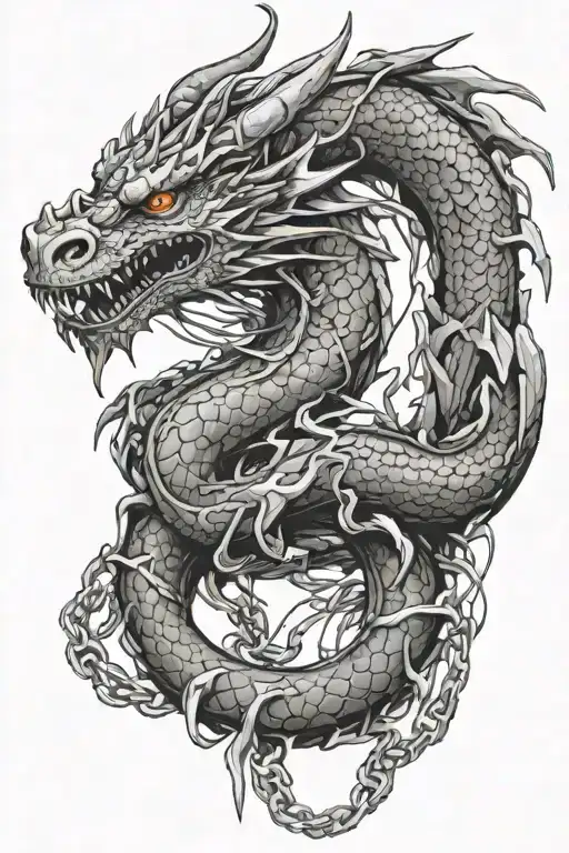 dragon chained with tears falling tattoo design idea