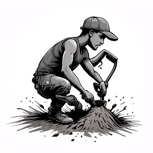 tattoo of stickman digging in a hole tattoo design idea