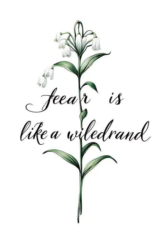 "fear is like a wilderland" lily of the valley flower tattoo design idea