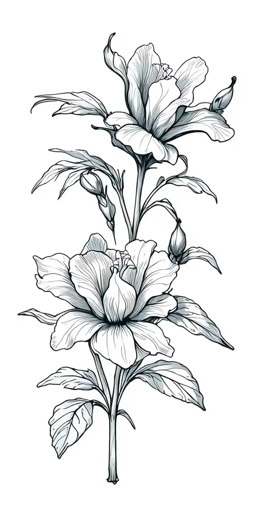 large scale begonias and iris flowers  tattoo design idea