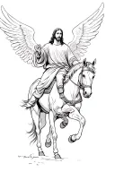 Jesus riding a horse with wings in black and grey  tattoo design idea