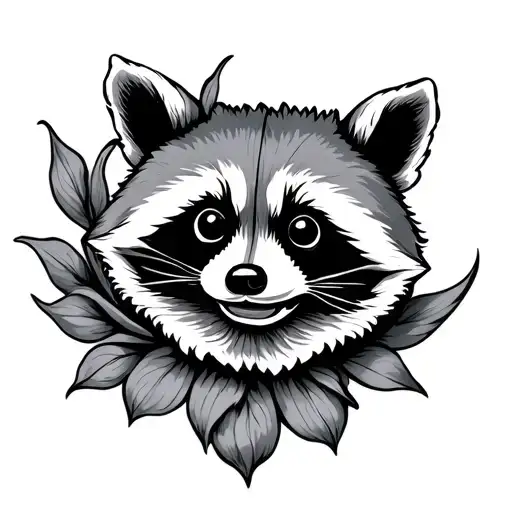 racoon flower intertwined tattoo design idea