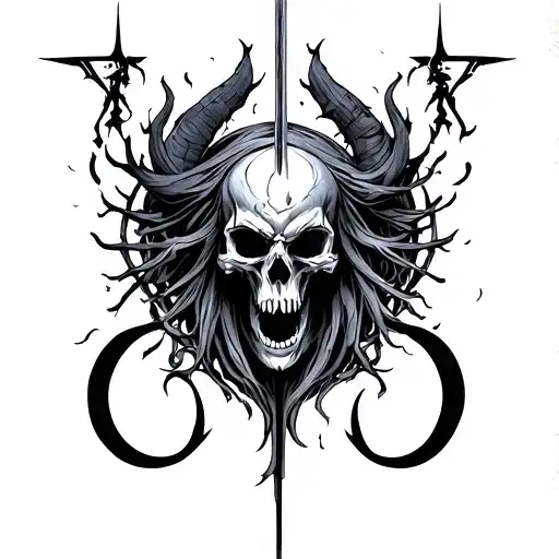 libra zodiac sign and darksiders death logo tattoo design idea