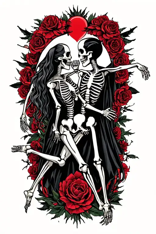 undying love with soulmate skeletons dancing tattoo design idea