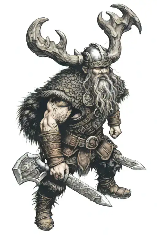 brave viking in boar skin tattoo design idea