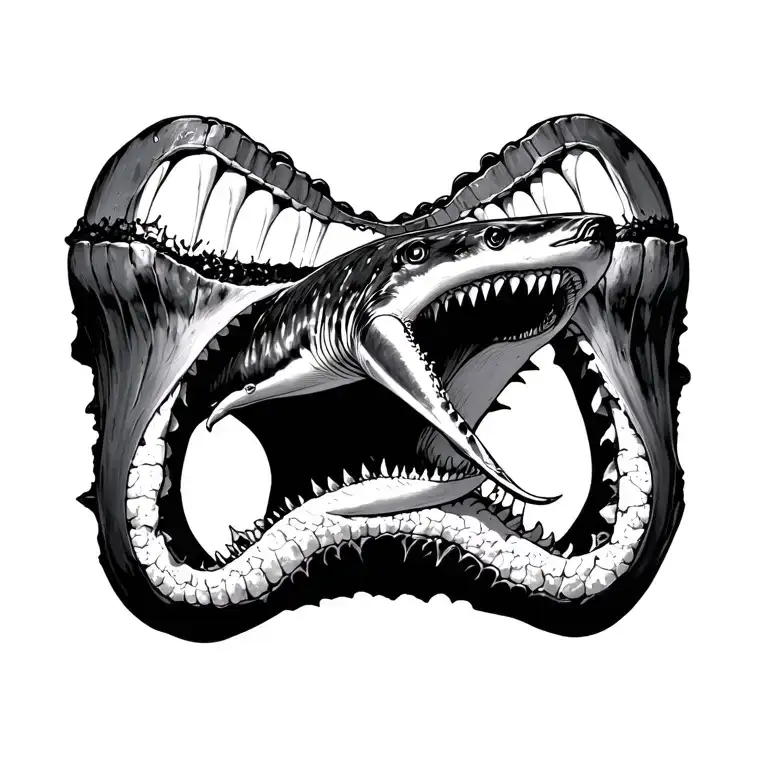 whale shark inside a megalodon tooth tattoo design idea