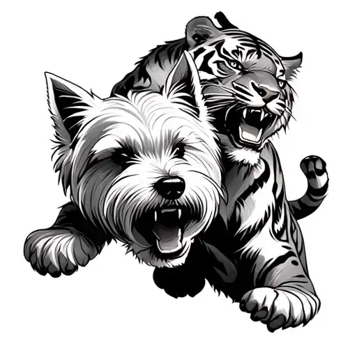 westie fighting a tiger tattoo design idea