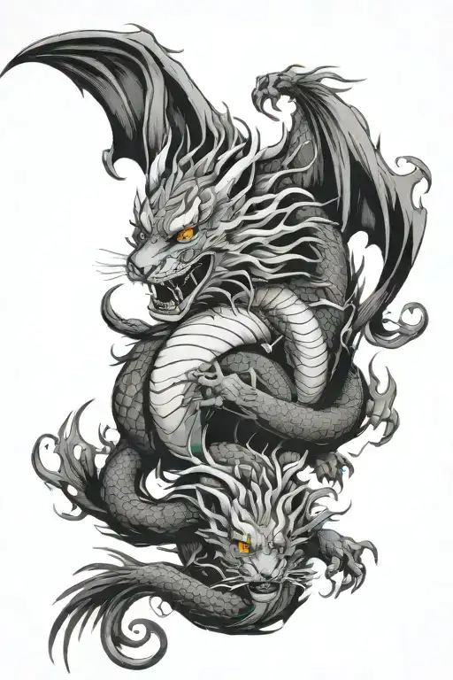 dragon phoenix tiger coo fish and nine tail kitsune all staring at each other  tattoo design idea