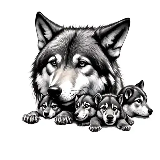 Mother Wolf And 4 Cubs Tattoo tattoo design idea