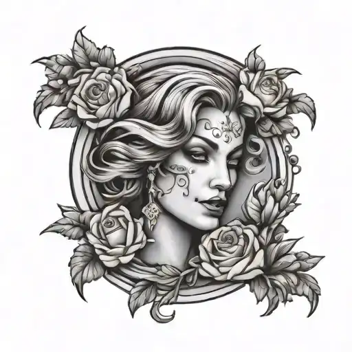 Create a tattoo of a powerful figure embracing their freeuse trans sissy identity with pride tattoo design idea