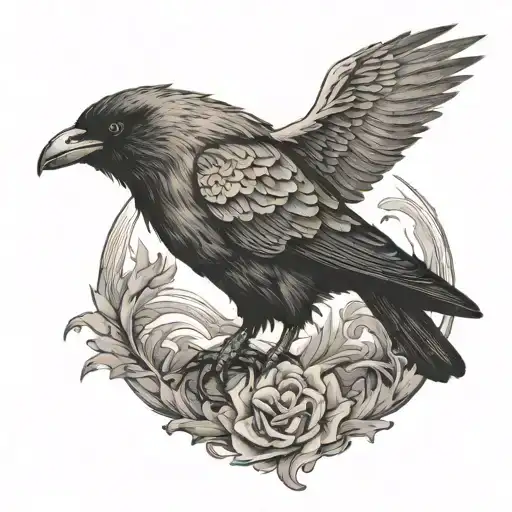 Wild boar crow death tattoo design idea