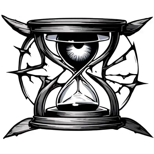 broken hourglass witches knot evil eye grim reaper tattoo design idea