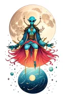 an enlightened alien with crossing the moon in space tattoo design idea