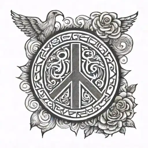 strength, happiness, peace sign tattoo design idea
