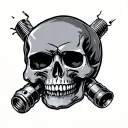 skull and piston rods spark plugs tattoo design idea