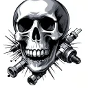 skull and piston rods spark plugs tattoo design idea