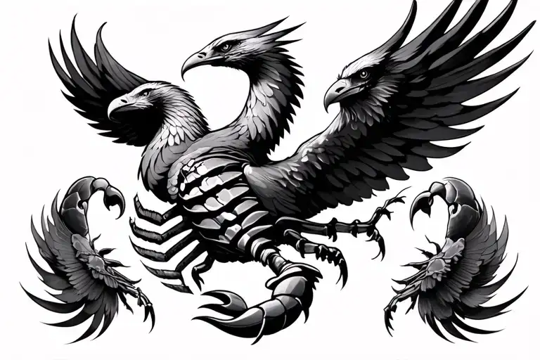 astrology the evolution of Scorpio Phoenix into eagle for female tattoo design idea