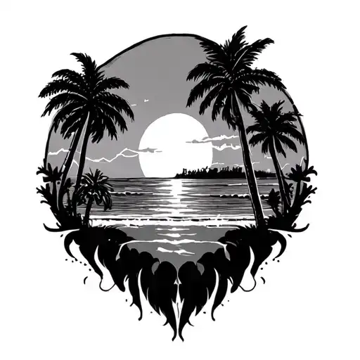 Long Beach, palm trees, smile now cry later, mandala leg sleeve tattoo design idea