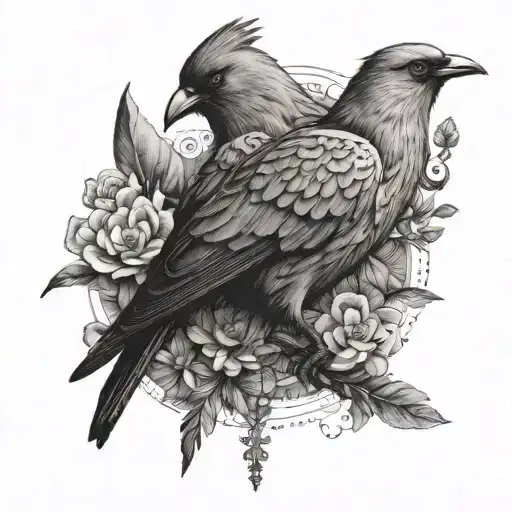 one large detailed bird then small birds under it on the shoulder  tattoo design idea