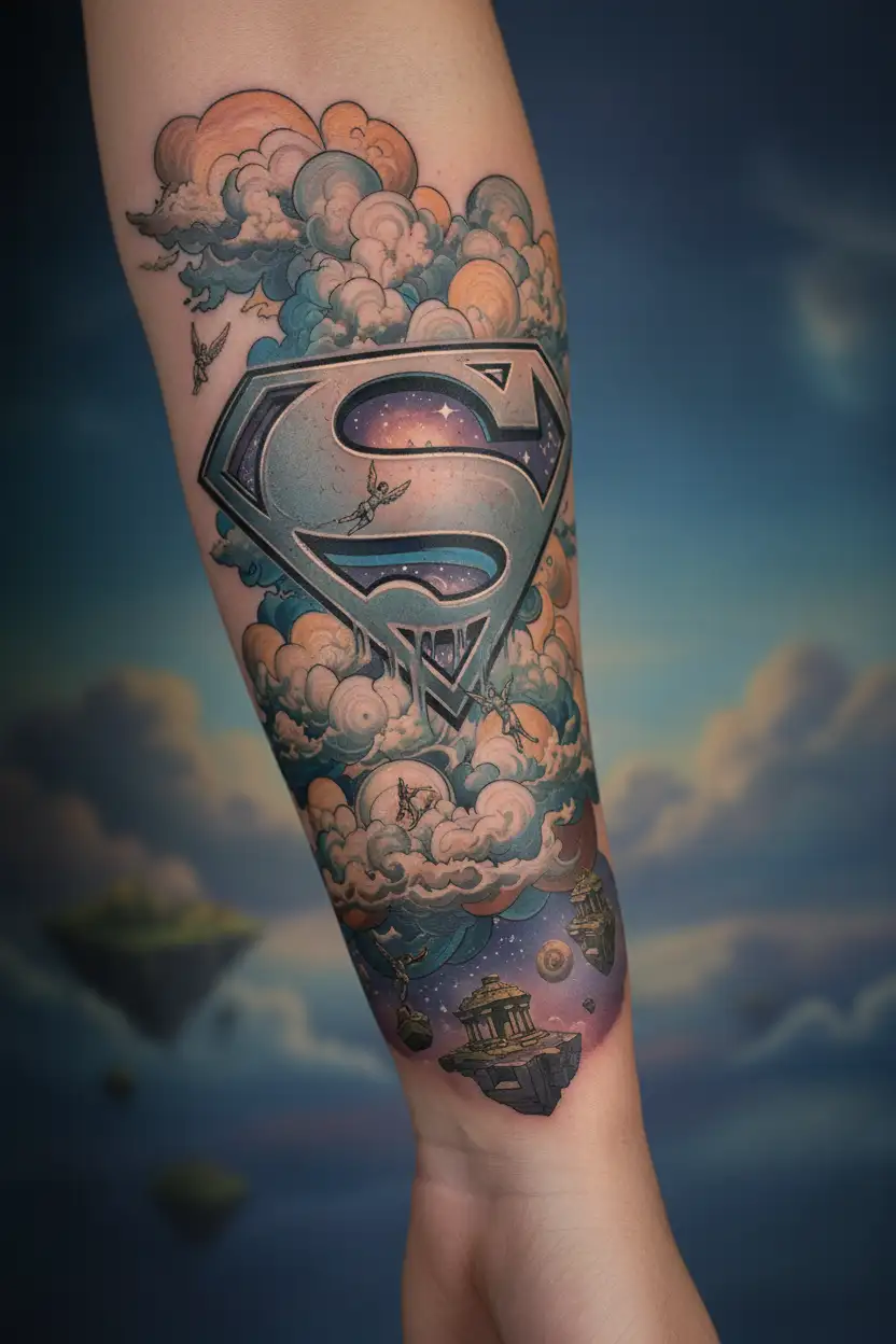 superman logo with clouds tattoo design idea