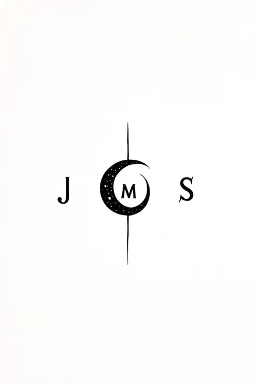 small eclipse with hidden letters J,M,S tattoo design idea